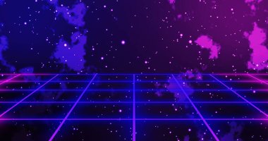 Kozmik yıldız galaksisi seyahat eden uzay sıçrama ızgarası animasyonu. Retro bilim kurgu film eğlence oyunu animasyon sanatçısı 1 'e giriş yüklemeye başlıyor. Döngüsü yüksek kaliteli vj psychedelic canlı gösteri ızgarası