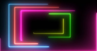 Neon rectangles geometric loop stream starting animation. Dynamic event project and meeting celebration neon glow seamless loop. Beautiful elegant tunnel-like laser light moving corridor 3d bg. clipart