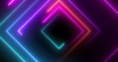 Neon disko ışık kare şekli lazer benzeri geometrik bg 4K. Radyo sihirbazı gece hayatı kulübü döngüsü. Işıl ışıl parlayan fantezi videosu. Siber sonsuz tünel 3D sahne klibi.