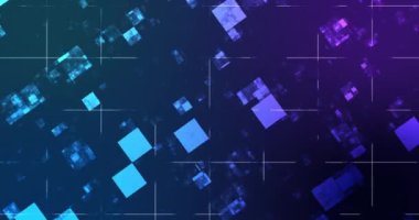 Kare hareketli enerji parçacıkları 4K bg hareket ediyor ve patlayan illüzyon galaksisi evreni arka planda akıyor. Atom, odağını kaybetmiş elektrik bağlantı ızgarası. Fantezi sihirli güç basit 3 boyutlu spektrum oluşturur.