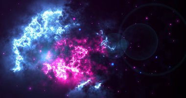 Nebula parlak galaksi bulutları patlıyor. Uzaydaki ruhani Samanyolu evren kavramında uçan bulutlar. Uzay keşfi fantezi yolculuğu bg gibi bir rüya. Uzay gemisi derin kainat astronomi bg