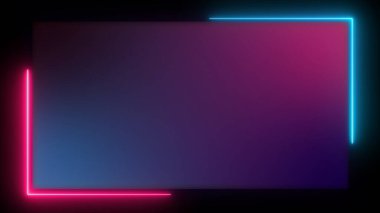 Neon parlak dikdörtgen parıldayan resim çerçevesi. Soyut tünel açıcı galaksi uzaylı portalı bilim kurgu hareketi grafiği. Elektrik floresan tüpü aydınlatılmış disko ve gece kulübü arka planı. Retro görüntü.