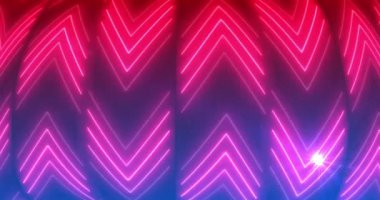 Dikey hareket eden ok duvarı dijital görüntü teknolojisi 4K arkaplan. Aydınlatılmış parlak neon ışıklar dikişsiz döngü. Çizgili taşıma aracı reklam amaçlı finans yönünü gösteriyor. Borsa.