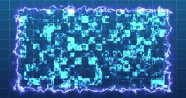 Modern teknoloji, dijital, parlak kareler, 4K sınırlı Hud 'u hareket ettiriyor. Hud bilim kurgu dijital veri temsili siber büyüme bg. info konsepti ışık şebekesi yazmak için kopyalama alanı.