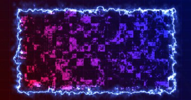 Modern teknoloji, dijital, parlak kareler, Hud 'u alevler içinde hareket ettiriyor. Hud bilim kurgu dijital veri temsili siber büyüme bg. info konsepti ışık şebekesi yazmak için kopyalama alanı.