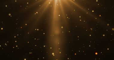 Titreyen altın parçacıkları titreyen yıldızlar hareket ediyor. Sinema ödüllü arka plan. Yeni yıl 2025, 2026 dilekleri bg. Şenlik sezonu kutlama görüntüleri. Şatafatlı cazibe varlığı.