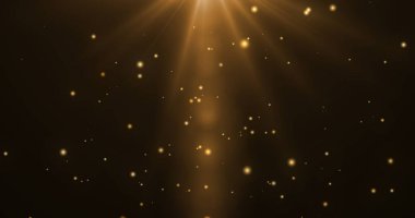 Titreyen altın parçacıkları titreyen yıldızlar hareket ediyor. Sinema ödüllü arka plan. Yeni yıl 2025, 2026 dilekleri bg. Şenlik sezonu kutlama görüntüleri. Şatafatlı cazibe varlığı.