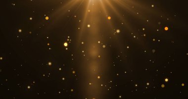 Titreyen altın parçacıkları titreyen yıldızlar hareket ediyor. Sinema ödüllü arka plan. Yeni yıl 2025, 2026 dilekleri bg. Şenlik sezonu kutlama görüntüleri. Şatafatlı cazibe varlığı.