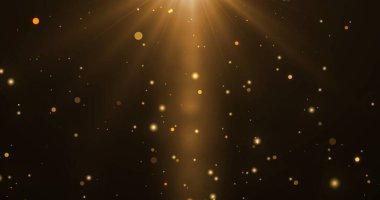 Titreyen altın parçacıkları titreyen yıldızlar hareket ediyor. Sinema ödüllü arka plan. Yeni yıl 2025, 2026 dilekleri bg. Şenlik sezonu kutlama görüntüleri. Şatafatlı cazibe varlığı.