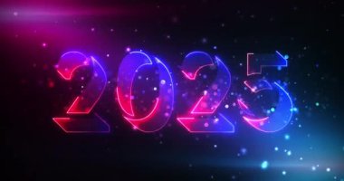 Sihirli 3d 2025 Yeni Yıl 'da 4K hızında parlayan ışık patlamaları diliyorum. Mutlu yıllar 2025. Parıldayan neon mesaj parlak bg 'i yansıtıyor. Geri sayımı kutlayın. Lüks konfeti parçacık dehşeti tozu..