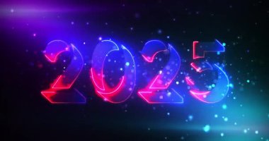 Sihirli 3d 2025 Yeni Yıl 'da 4K hızında parlayan ışık patlamaları diliyorum. Mutlu yıllar 2025. Parıldayan neon mesaj parlak bg 'i yansıtıyor. Geri sayımı kutlayın. Lüks konfeti parçacık dehşeti tozu..