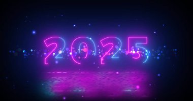 Modern yol neon renkli moda 2025 Dilek BG. Mutlu Yıllar Mesaj Parıltısı Noel zamanı bayram sezonu. Heyecan dolu yeni başlangıçlar 3 boyutlu büyülü selamlama. Olağanüstü bg.