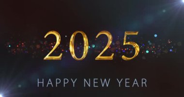 Lüks altın klas 2025 Parçacık 4K ile özgeçmiş diliyor. Toz altın parçacıkları 2025 Mutlu yıllar karanlık bg. Parıltılı dilek iletisi başlıyor. Parlak Noel kutlamaları konfeti klibi.