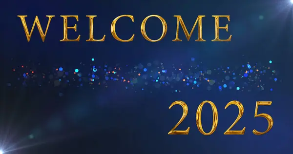 2025 'e hoş geldiniz. Yeni yılınız kutlu olsun partikül bg. Kusursuz döngüsü olan lüks altın 2025. Hoş geldiniz. Şenlikli yıldızlar parlıyor. Neşeli bir eğlence kutlaması..