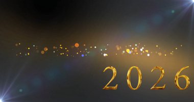 Lüks Hoş Geldiniz 2026 peri tozu parçacığı sihirli bg parıldıyor. Işıl ışıl sönmüş mutlu yıllar 2026 bg. Bayram bayramı atmosferini kutlayın. Yeni yıla hoş geldin, neşeli gece..