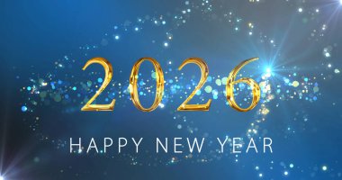 Işıldayan dalga peri tozu sihirli bir şekilde parıldıyor. Mutlu yıllar 2026. Parlak yeni yıl arifesi sosyal medya kartpostal animasyonu. Kış tanıtımları, bayram şenlik mevsimi. Mutlu Noeller..