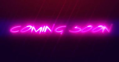 Yakında neon tasarımı metin animasyonu 4K. Geometrik video hareket eden peri tozu giriş çizgileri. Film karavanı metni sinema stili oyuncu fütüristik teknoloji bg 'yi ortaya çıkardı. Canlı yayın yapan varlık oyunu.