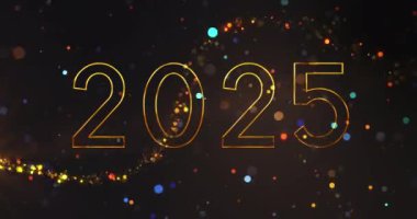 Altın 2025 Yıllık Reklam Lüks BG 4K videosu. Parıldayan peri tozu parçacığı bg ile 2025 metni. Ürünleri, ödül törenini, sahne döngüsünü gösteren titreşimli partiküller. Yeni yıl kartı.
