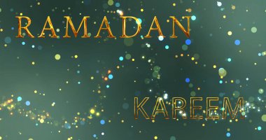 Islamic greeting card fairy gold dust particles Ramadan Kareem Mubarak bg. Elegant Ramzan Mubarak good wishes joyful. Luxury wishes Happy Ramadan, a blessed month of fasting. Ramadhan al-Mubarak bg. clipart