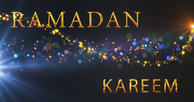 Islamic greeting card fairy gold dust particles Ramadan Kareem Mubarak bg. Elegant Ramzan Mubarak good wishes joyful. Luxury wishes Happy Ramadan, a blessed month of fasting. Ramadhan al-Mubarak bg. clipart