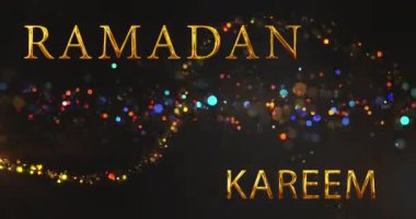 İslami tebrik kartı altın tozu partikülleri Ramazan Kareem Mübarek bg. Zarif Ramzan Mübarek iyi dileklerimi sunarım. Lüks oruç dolu kutsal bir ay olan Ramazan ayınız kutlu olsun. Ramadhan al-Mübarek bg.