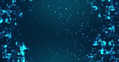 Teknoloji karesi parçaları düşüyor ve arka planda 4K 'ya yükseliyor. Neon devre kapasitör ram veri transferi. Yer tutucu için merkezinde boşluk olan siber uzay konsepti bulutlandırılıyor.