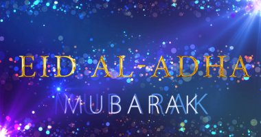 Bakra bayramı, Kurban Bayramı, altın renkli, parlak parçacık tebrik kartı bg. İslam festivali Arap kültürünü kutluyor. Lüks eğlence sezonu zarif temalı tasarım. Parlak reklam müslüman bayramı..