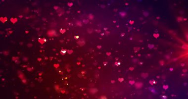 Kalp şekilleri pırıl pırıl parıldıyor ve parıldıyor. Mutlu, neşeli bir kutlama bg 'si. Sevgililer Günü 'nün aşk yıldönümü videosu. Parçacık pırıltısı düğün karşılaması fantezi nişan dekorasyonu.