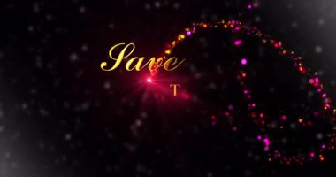 Güzel, lüks bir kraliyet düğünü ilanı. 4K. Bulanık hareket parçacıkları ve peri tozu ile nişanlı bg altın harfleri ortaya çıkarıyor. Kalpli tebrik kartı poster süslemesi.