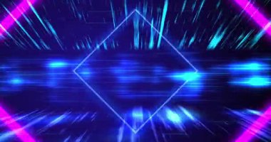 Siber sentetik dalga 3d eşkenar dörtgen kareler geometrik çizgiler veri görselleri 4K. Uzay yolculuğu döngüsü geçit açıyor. Neon retro bilim-kurgu film, sanal oyun havası. Büyük veri ışık hızı akış hızı izi.