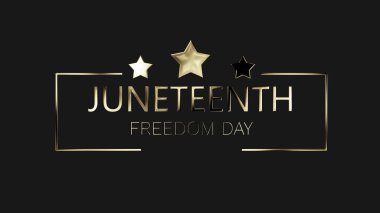 Haziran Özgürlük Günü, Altın Animasyon. Poster, sosyal medya hikayeleri, reklamlar için varlıkları üst üste koy. Federal Özgürlük Günü 'nü kutluyoruz. 19 Haziran Özgürlük Günü. Siyahi haklar, tarih olayı bg