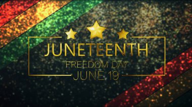 ABD Siyah Hakları Federal Özgürlük Günü 'nü kutluyoruz. Özgürlük Günü parçacıkları altın tipografi peri tozu gibi yere düşüyor. Köle karşıtı hareketler, zarif sosyal medya paylaşımları, hikaye reklamları..