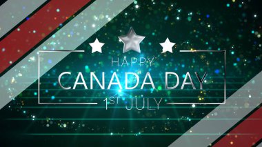 Kanada 'nın doğum yıldönümünü kutluyoruz. 1 Temmuz partikül peri tozu rengi bg. Vatansever sosyal medya reklamları, hikayeler. Ulusal bayram için ilan afişi.