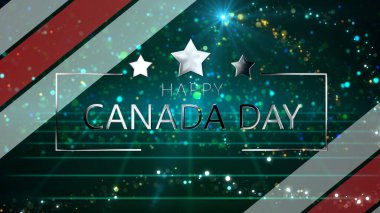 Kanada 'nın doğum yıldönümünü kutluyoruz. 1 Temmuz partikül peri tozu rengi bg. Vatansever sosyal medya reklamları, hikayeler. Ulusal bayram için ilan afişi.