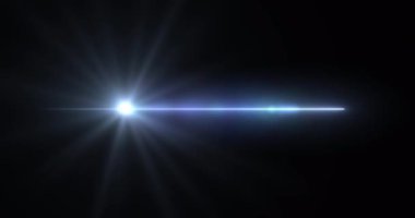 Vfx varlığının siyah arkaplan 4K üzerinde 3d lensler gerçekçi çizgi oluşturur. İşaret fişeği sızıntısı odaklanmış ışık ışını kamerası flaşı. Modern ışık çizgisi sihirli, parlayan fantezi bg. Patlamanın parlak aydınlığı.