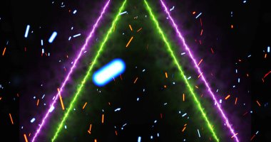 Neon hatları, alttan yükselen ateş tozuyla birlikte hareket ediyor. Kapı, bg gibi 3 boyutlu simülasyon açıyor. Parlak ilham kapıları özgürlük ve sonsuz hayata açılıyor. Oyun konsepti, bilim kurgu filmleri, TV.