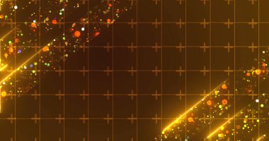 Neon çizgileri hareket eden görkemli, görkemli, görkemli parçacıklar, ödül töreni bg. Altın sahne müzik konseri için hazır, yatay cazibe arkaplanı. Galibiyet anonsu porduct bg