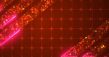 Neon çizgileri hareket eden görkemli, görkemli, görkemli parçacıklar, ödül töreni bg. Altın sahne müzik konseri için hazır, yatay cazibe arkaplanı. Galibiyet anonsu porduct bg