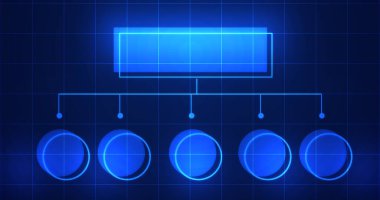 Metin bg için boş alan ile parlayan bilgi hologramı. İş hiyerarşisi çizelgeleri. Çalışma akışı algoritması görüntüsü. Organizasyonlar için çalışan yönetim şeması. Rol ataması.