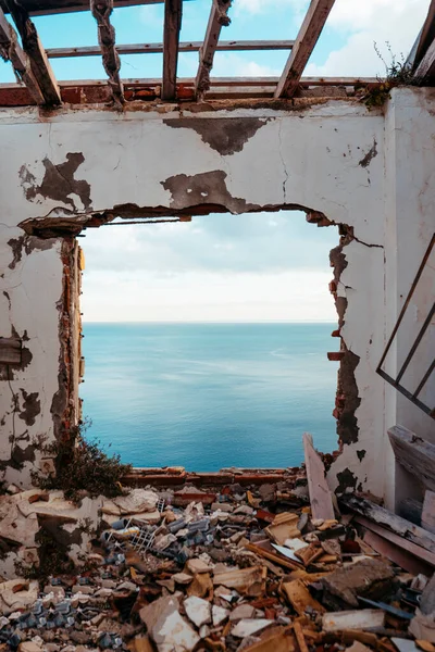A window to the see in ruins. High quality photo