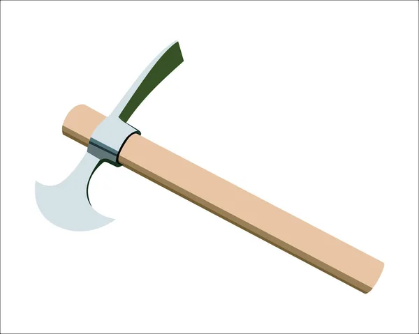 Wektor Illustration Pickaxe Izolowane Białym Tle Narzędzia Stolarskie Drewnianym Uchwytem — Wektor stockowy