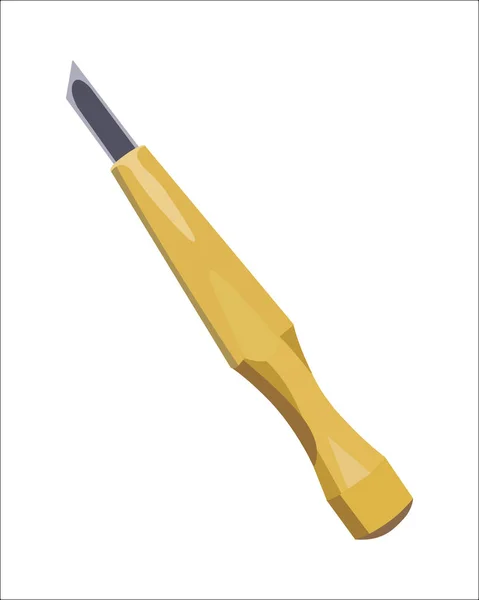 Vector Illustration Wood Carving Chisel beyaz arka planda izole edildi. Ahşap saplı marangoz el aletleri