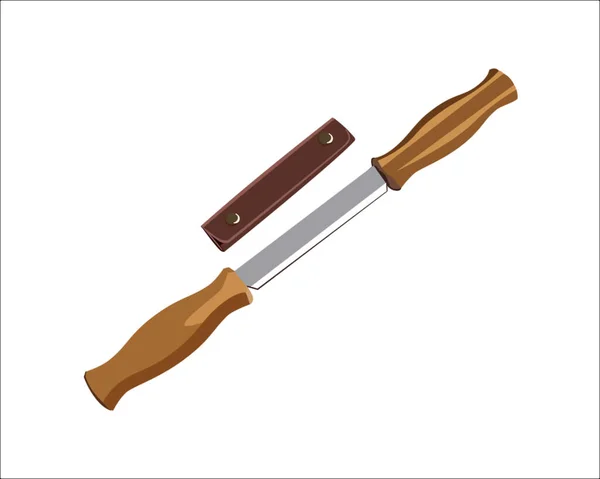 Vector Illustration Draw Knife Leather Sheat Straight Shave Knife Woodworking — Stockvektor