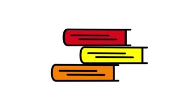 İstiflenmiş kitapların animasyonu bilgi, eğitim ve öğrenme kaynaklarını sembolize ediyor