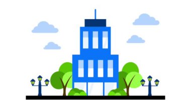 Modern gökdelenlerin animasyonu ofis, otel, apartman cam cepheli, kentsel mimari ve gelişimi sembolize ediyor