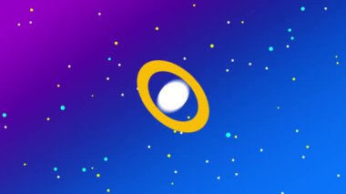 Parlak, beyaz bir ay tarafından eğimli bir arkaplana karşı aydınlatılan, yıldızlı bir alanda yüzen altın bir yüzüğün olduğu canlı kozmik bir sahne.