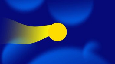 Koyu mavi arkaplan boyunca uzanan kuyruklu bir sarı kuyruklu yıldızın animasyonu hareket ve kozmik merak hissi yaratıyor.