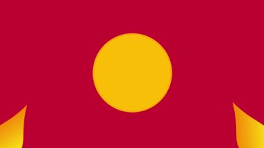 Ilık turuncu tonlarla çevrili, parlak sarı merkezli çarpıcı dairesel tasarımın animasyonu, koyu kırmızı bir arkaplan üzerine kuruludur.