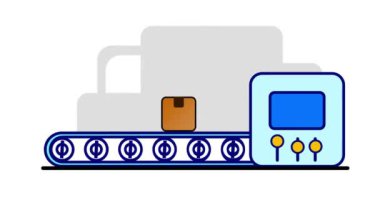 Modern bir otomatikleştirilmiş taşıma sisteminin bir fabrikada animasyonu etkili bir şekilde taşınır ve paketleri işler, endüstriyel yenilikleri ve mekanize üretimi sembolize eder..