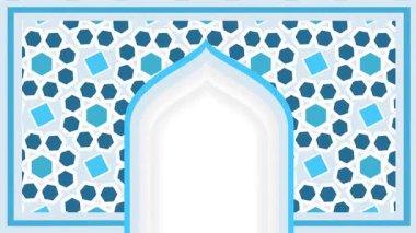 Geleneksel geometrik desenleri olan, kültür ve zarafeti kusursuz bir şekilde harmanlayan, güzel tasarlanmış mavi ve beyaz bir İslami kemer yolu..